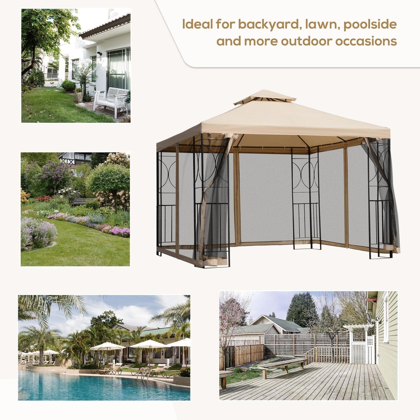 Outsunny 3x3m Garden Gazebo Tent with Netting: Simple & Stylish - ALL4U RETAILER LTD