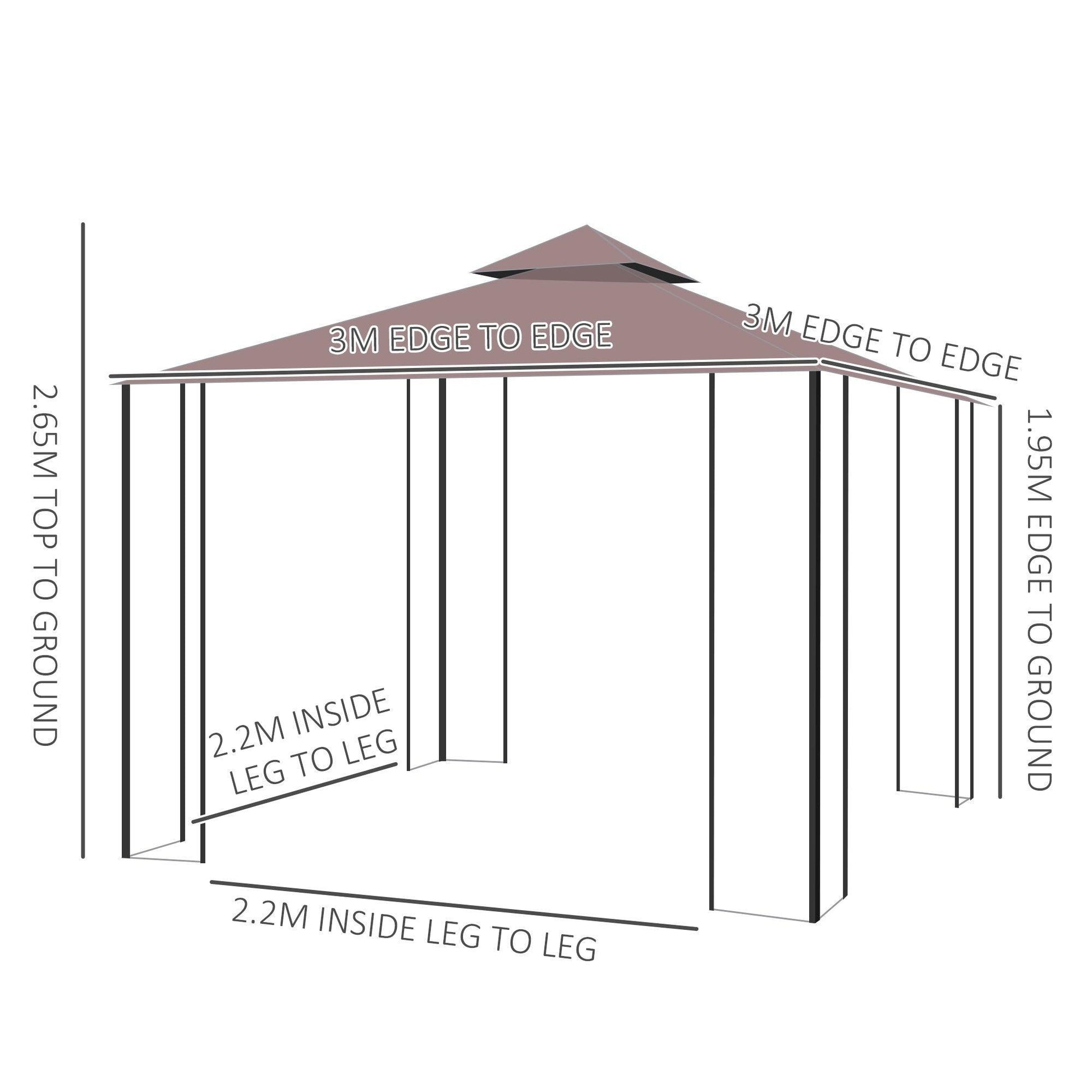 Outsunny 3x3m Gazebo in Coffee - ALL4U RETAILER LTD