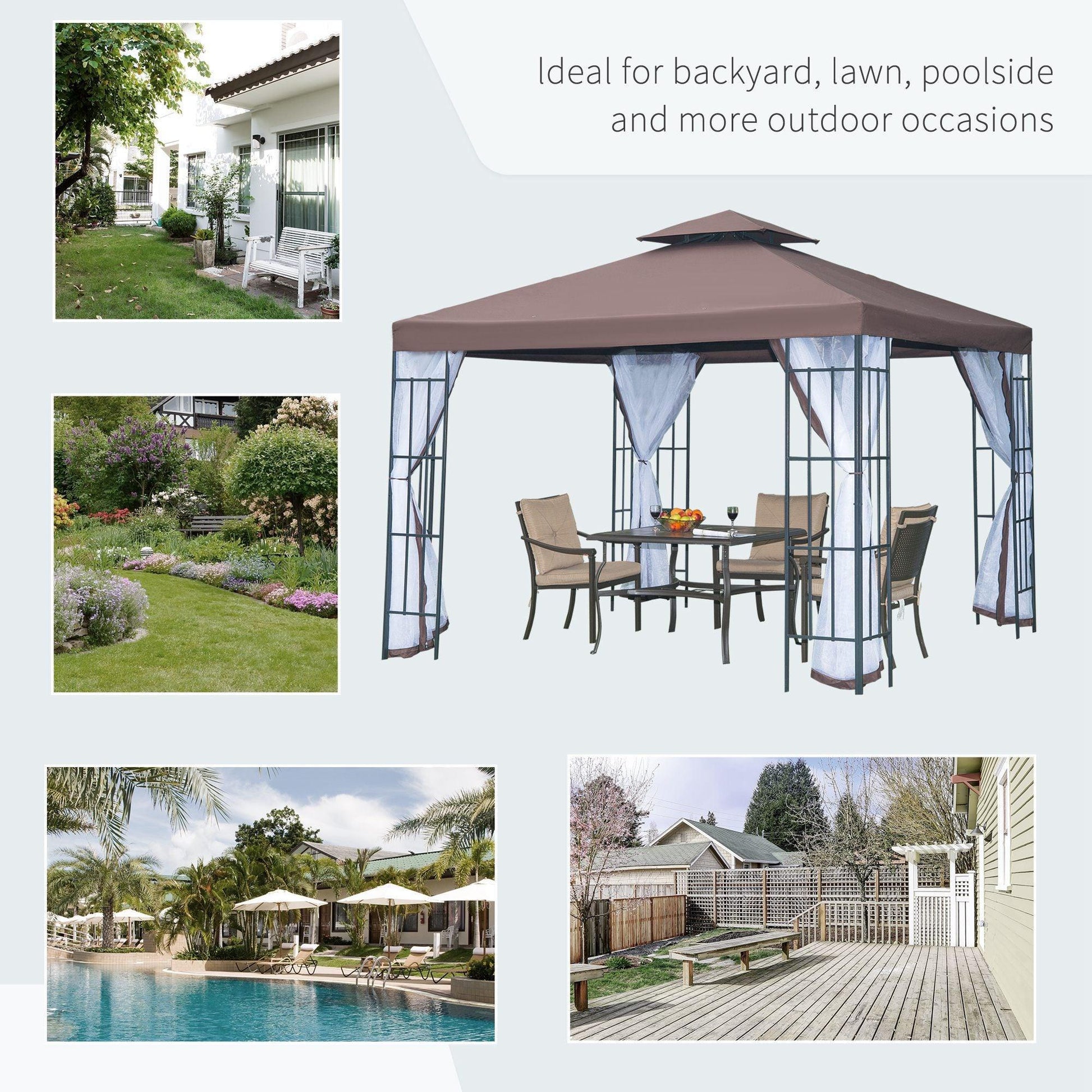 Outsunny 3x3m Gazebo in Coffee - ALL4U RETAILER LTD