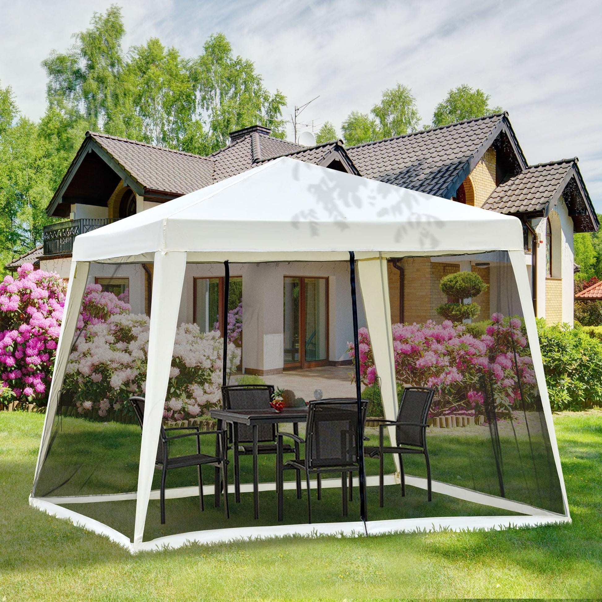 Outsunny 3x3m Gazebo Tent - Cream White + Mesh Screen - ALL4U RETAILER LTD