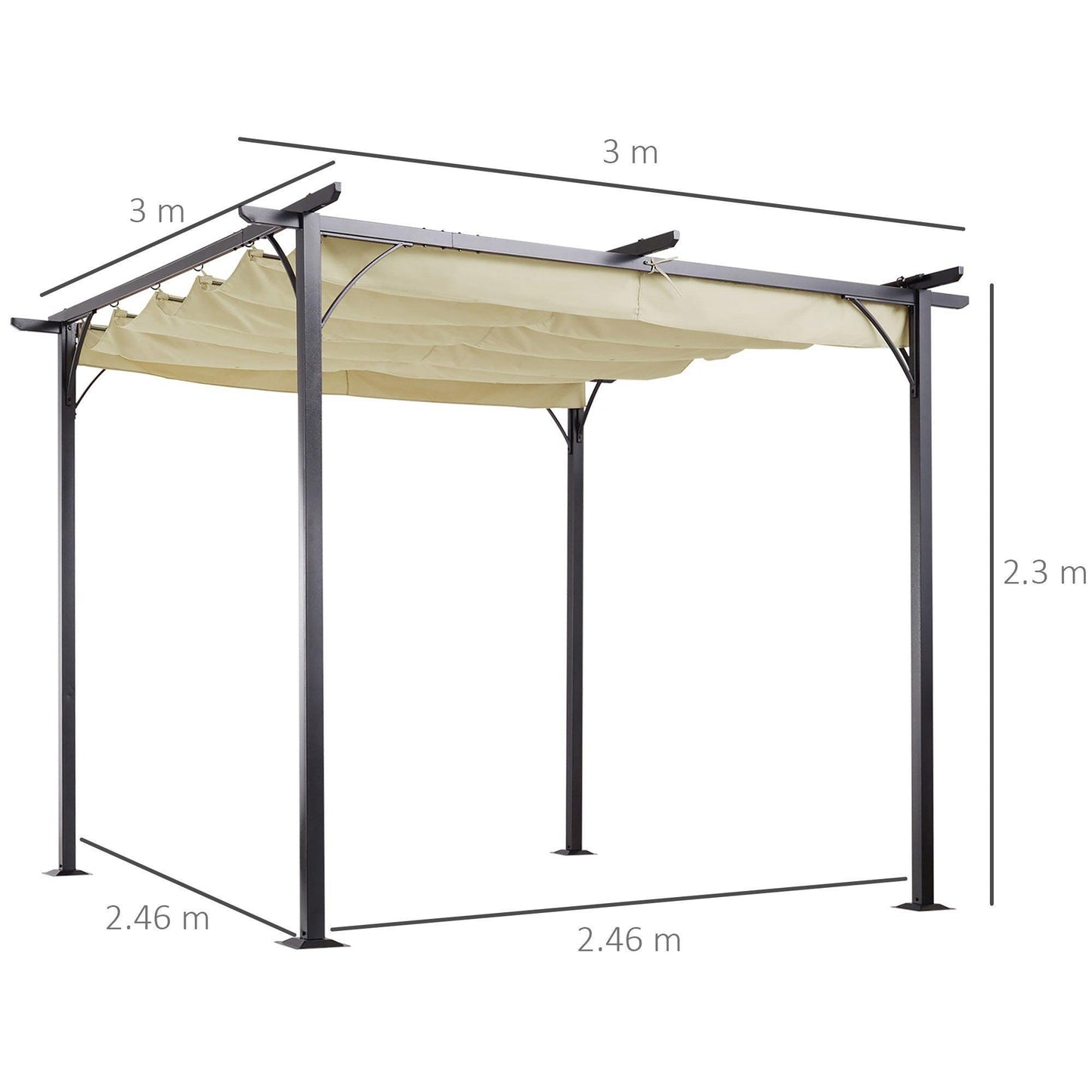 Metal Pergola Gazebo 3x3m with Retractable Roof - ALL4U RETAILER LTD