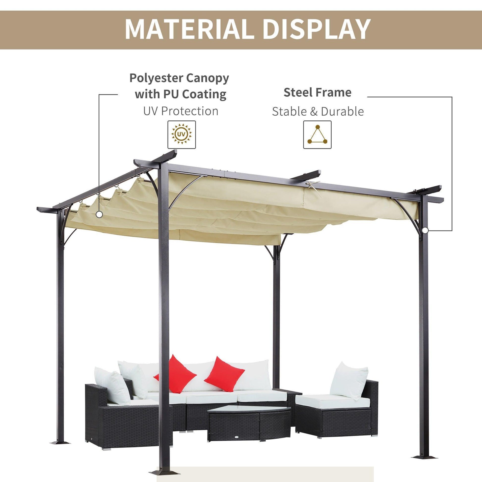 Metal Pergola Gazebo 3x3m with Retractable Roof - ALL4U RETAILER LTD