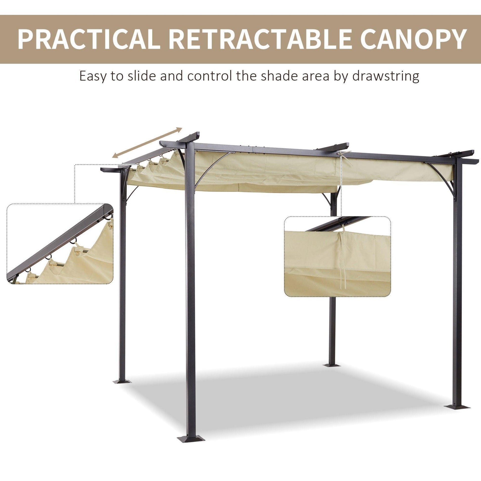 Metal Pergola Gazebo 3x3m with Retractable Roof - ALL4U RETAILER LTD