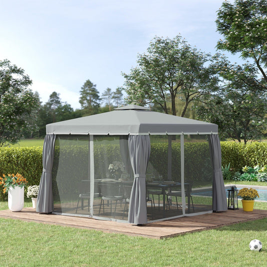 Outsunny 3x3m Patio Gazebo - Weatherproof Tent with Curtains - ALL4U RETAILER LTD