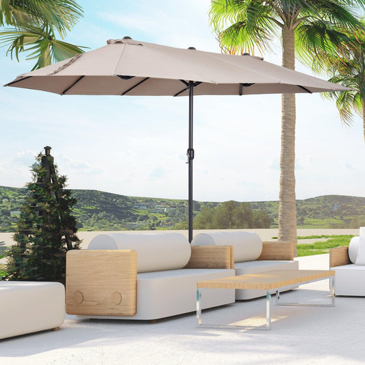 Outsunny 4.6m Tan Garden Umbrella - Double-Sided Sun Protection - ALL4U RETAILER LTD