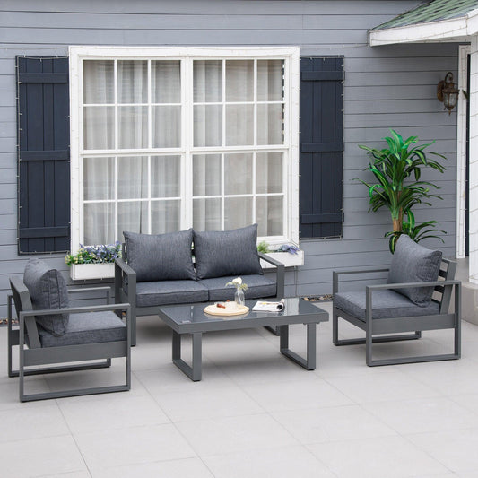 Outsunny 4-Pc Aluminum Garden Sofa Set with Table - ALL4U RETAILER LTD