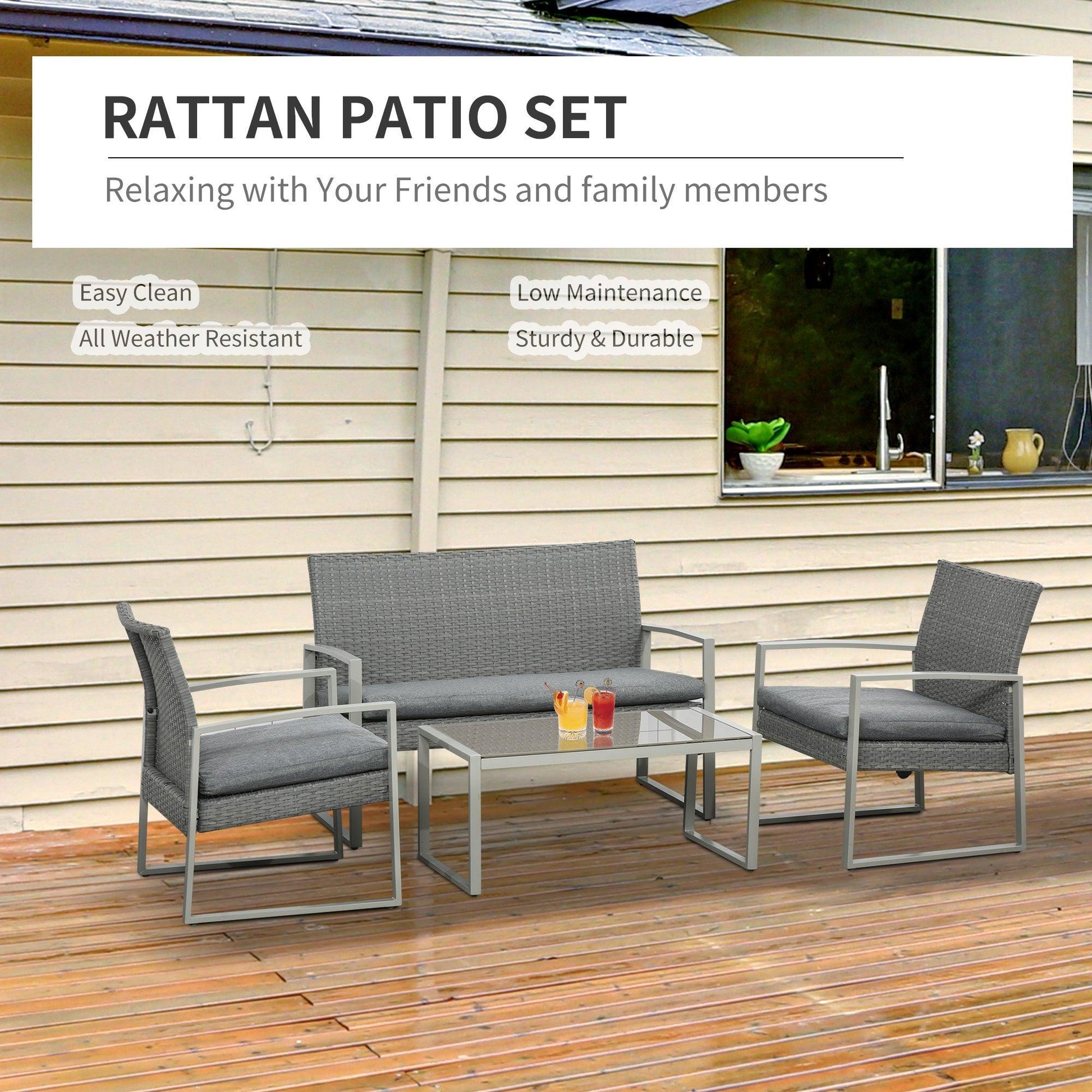 Outsunny Outdoor Patio Set with Coffee Table - Grey - ALL4U RETAILER LTD