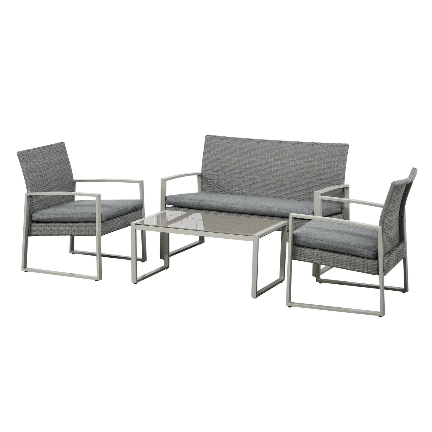 Outsunny Outdoor Patio Set with Coffee Table - Grey - ALL4U RETAILER LTD