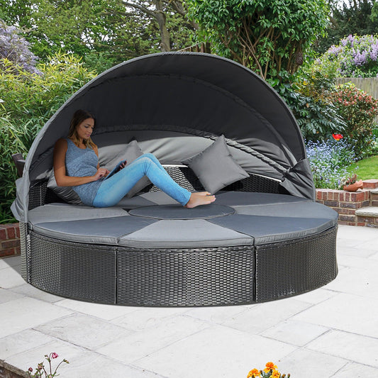 Outsunny 4-Piece Round Wicker Daybed Set - ALL4U RETAILER LTD