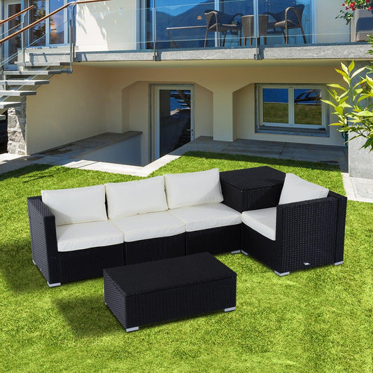 Outsunny 4-Seater Corner Sofa Set - Black - ALL4U RETAILER LTD