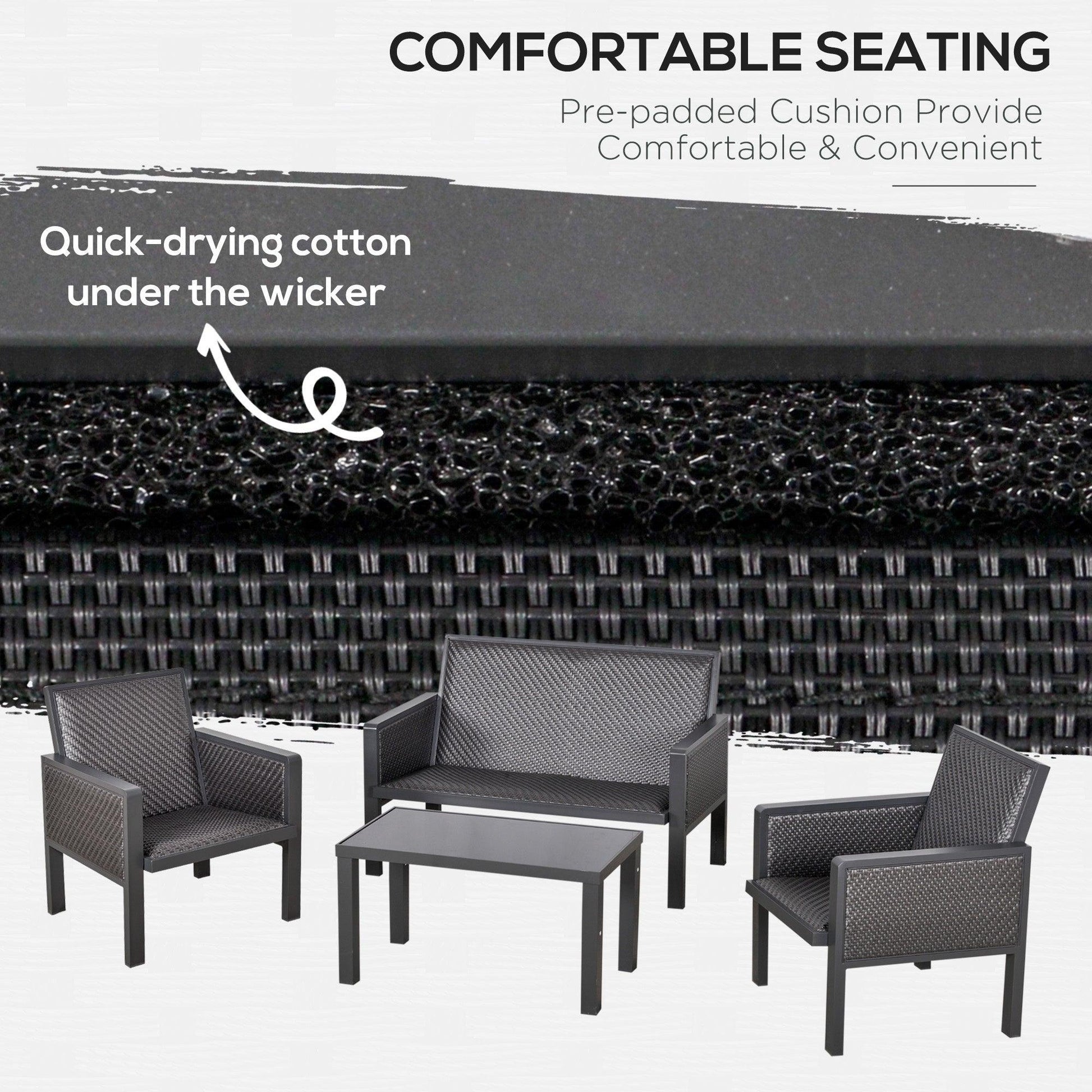 Outsunny 4-Seater Patio Sofa Set - Deep Grey - ALL4U RETAILER LTD