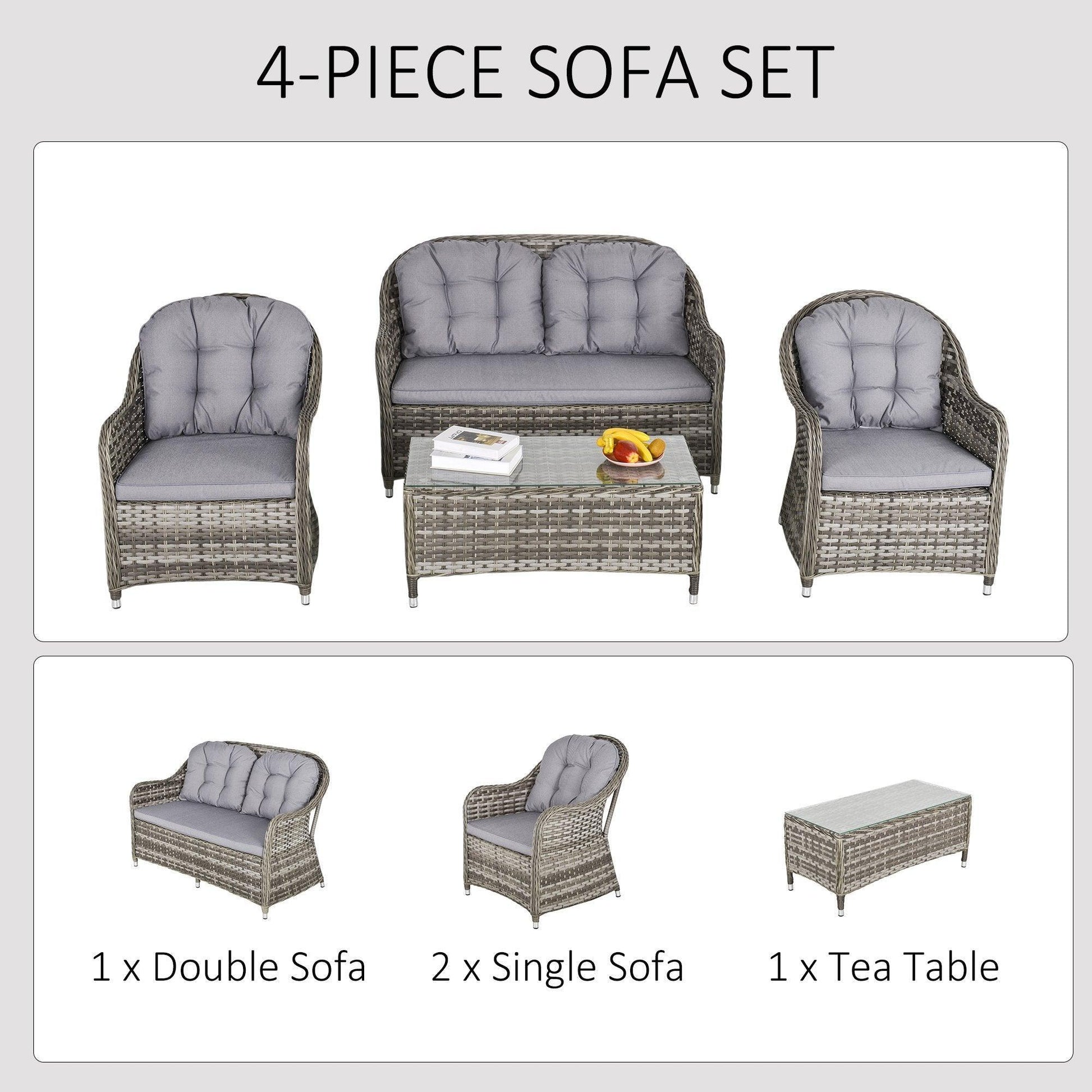 Outsunny Outdoor Rattan Wicker Patio Sofa Set - Grey - ALL4U RETAILER LTD