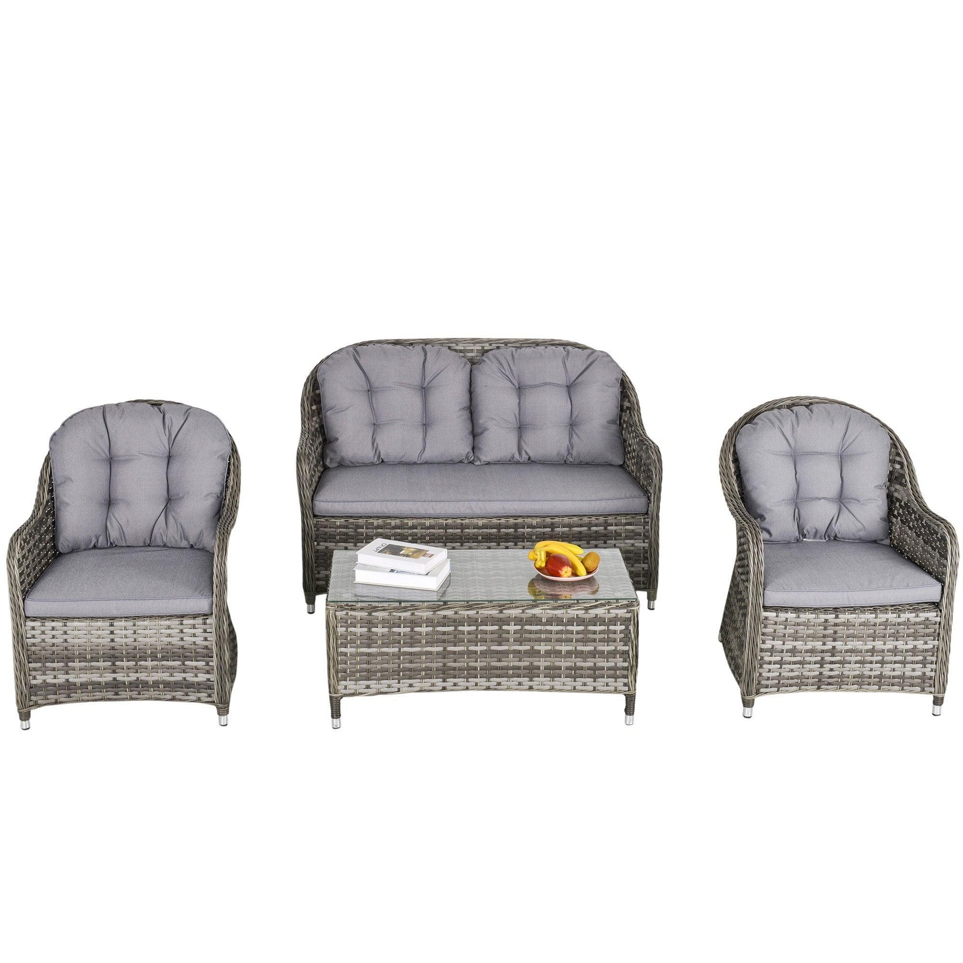 Outsunny Outdoor Rattan Wicker Patio Sofa Set - Grey - ALL4U RETAILER LTD