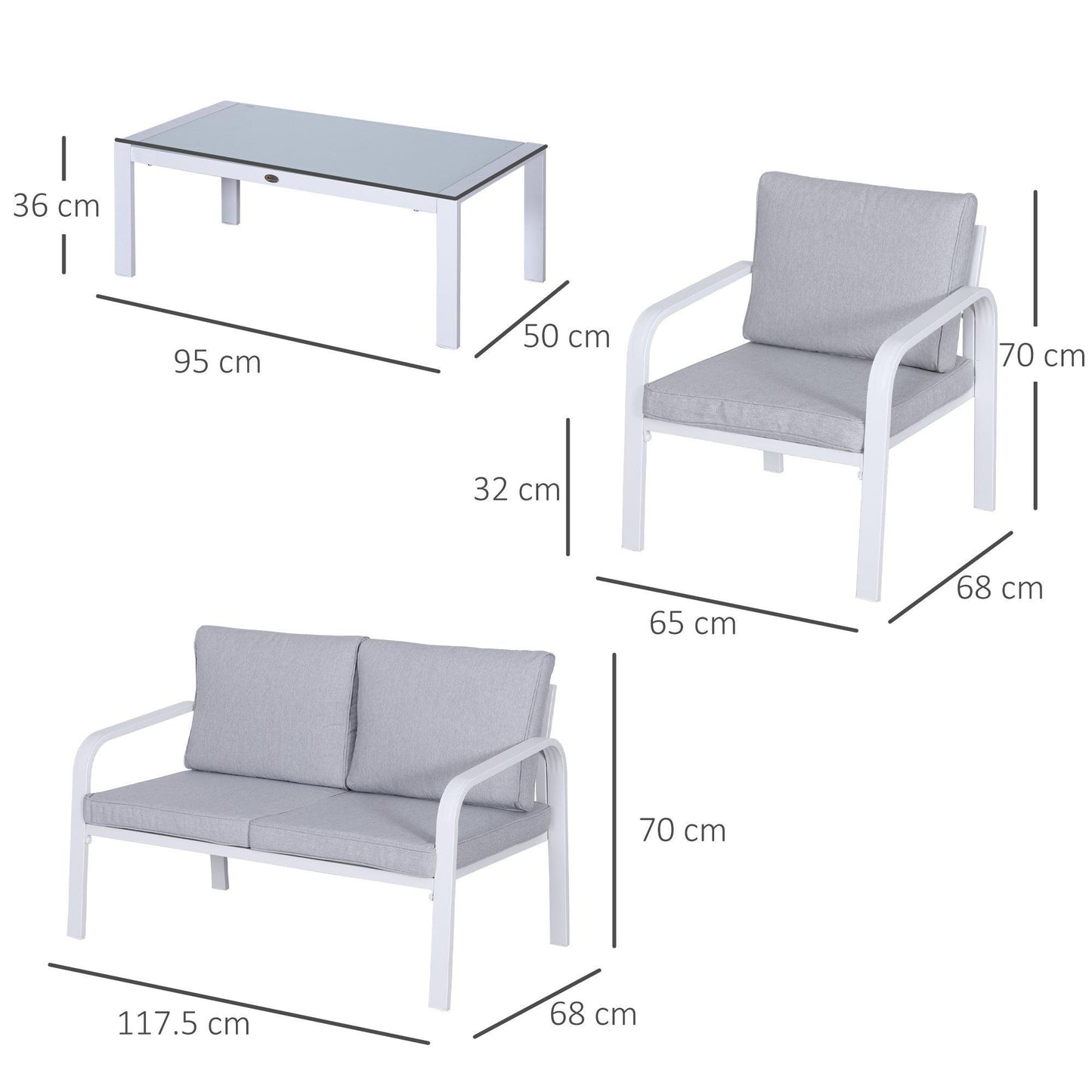 Outsunny 4-Seater Rattan Outdoor Dining Set, White/Grey - ALL4U RETAILER LTD