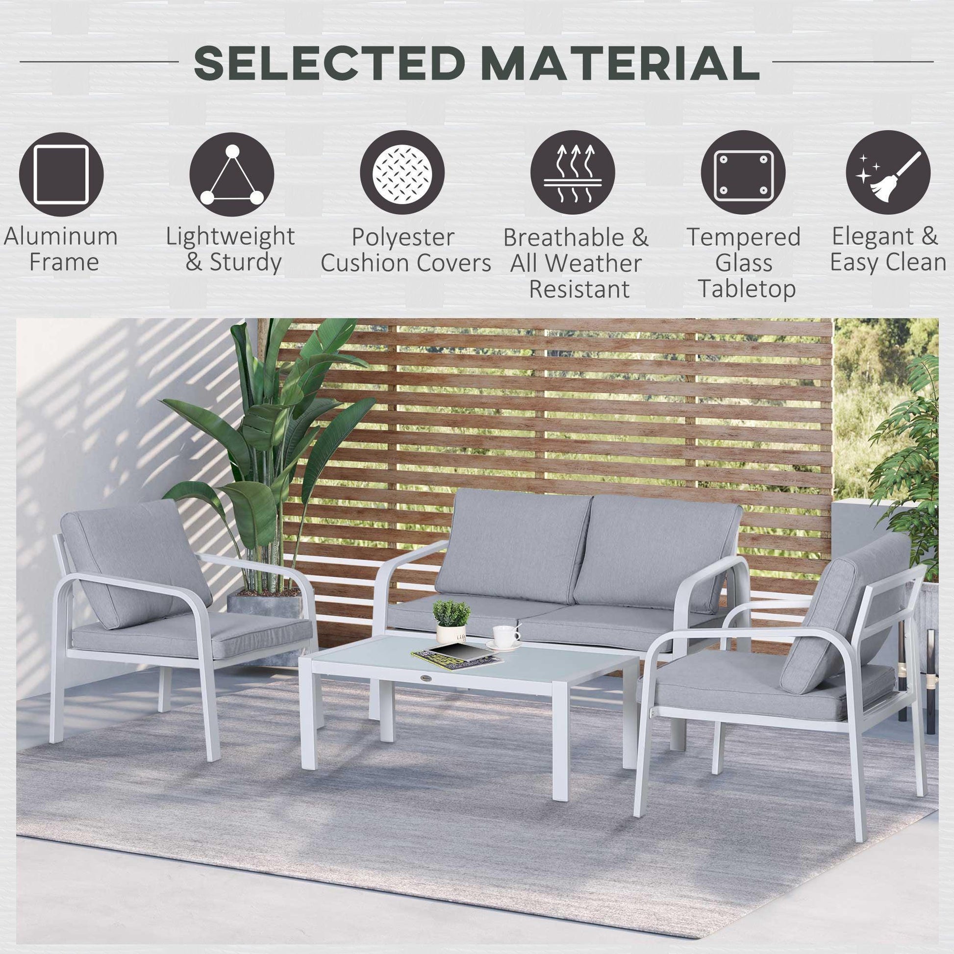 Outsunny 4-Seater Rattan Outdoor Dining Set, White/Grey - ALL4U RETAILER LTD