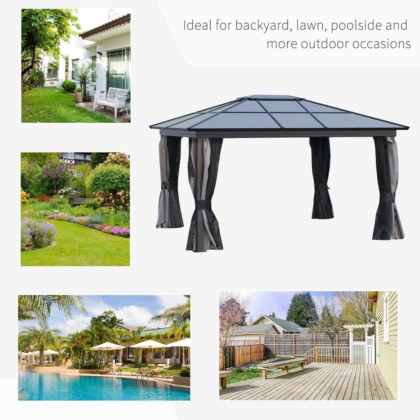 Outsunny Hardtop Gazebo with Polycarbonate Roof - 4 x 3.6m - ALL4U RETAILER LTD