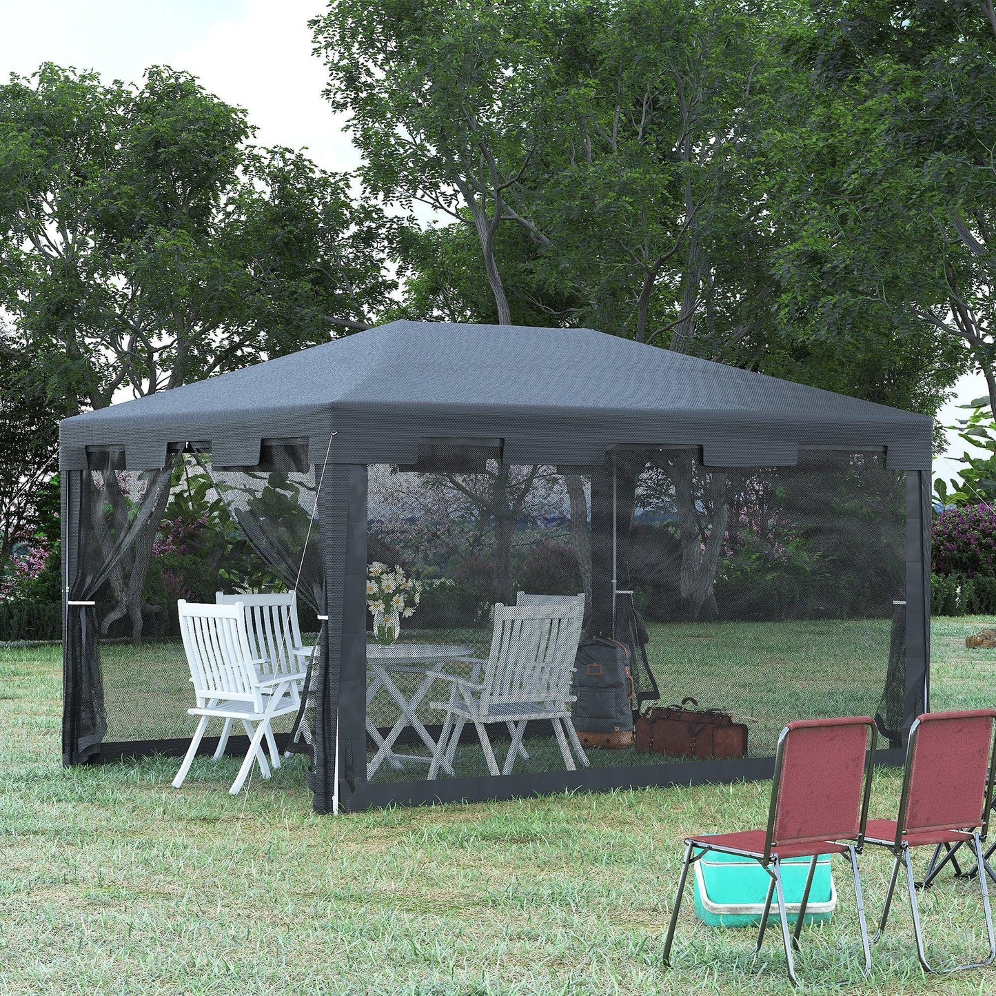 Outsunny 4x3 Gazebo Tent: Sun Shade with Mesh Sidewalls - ALL4U RETAILER LTD