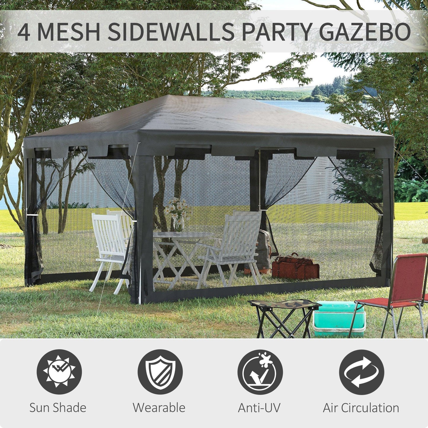 Outsunny 4x3 Gazebo Tent: Sun Shade with Mesh Sidewalls - ALL4U RETAILER LTD