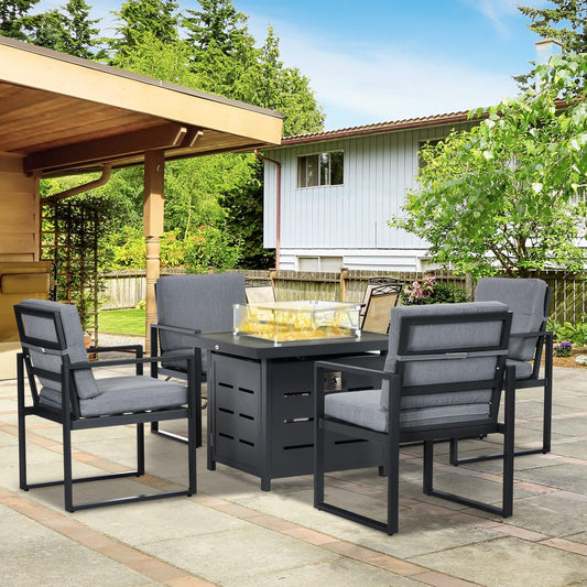Outsunny 5-Piece Alu Garden Furniture Set with Gas Fire Pit Table - ALL4U RETAILER LTD