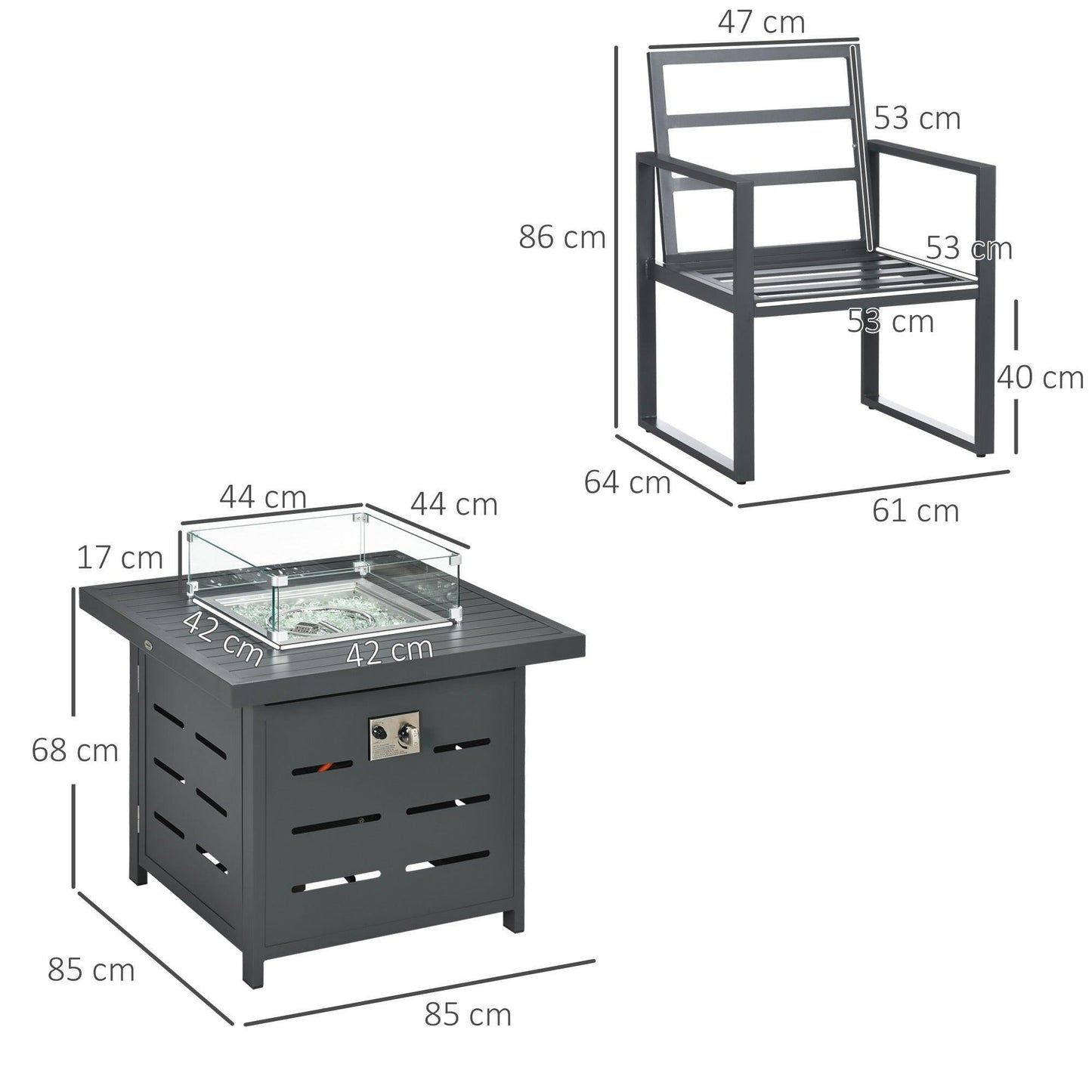 Outsunny 5-Piece Alu Garden Furniture Set with Gas Fire Pit Table - ALL4U RETAILER LTD