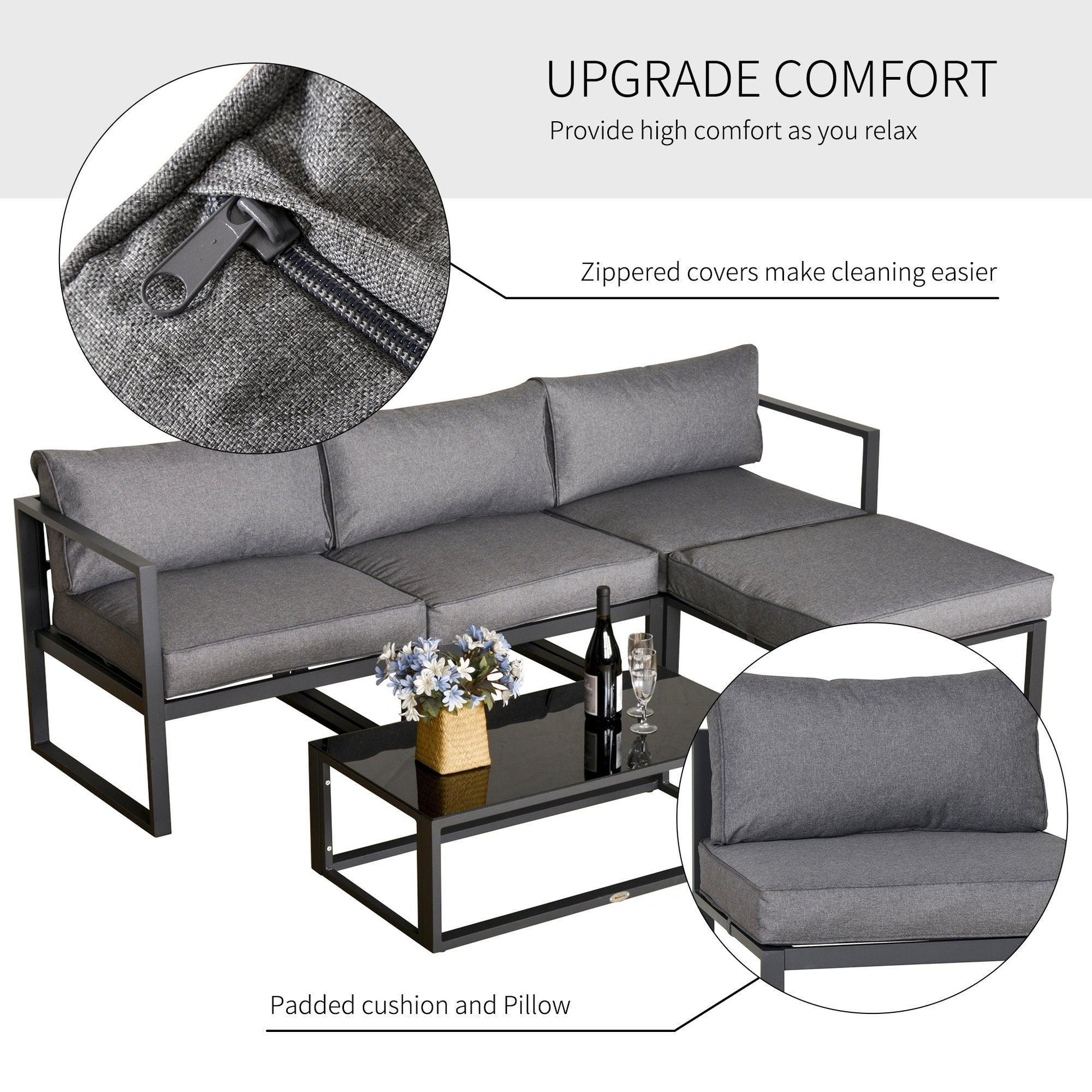 Outsunny 5-Piece Grey Patio Set with Cushioned Chairs - ALL4U RETAILER LTD