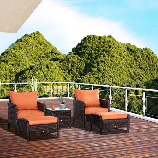 Outsunny 5-Piece Rattan Garden Furniture Set: Chairs, Stools, Table - ALL4U RETAILER LTD