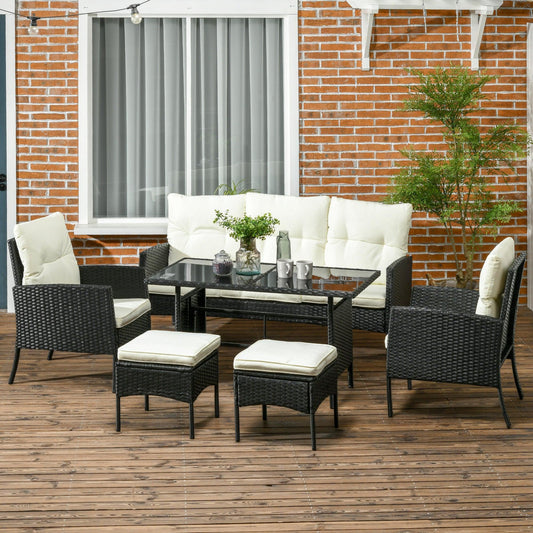 Outsunny 5-Seater Rattan Patio Set with Glass Table - Black - ALL4U RETAILER LTD