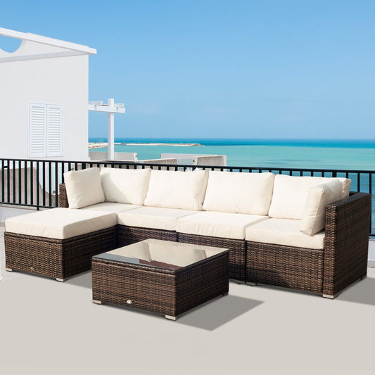 Outsunny 5-Seater Rattan Set : Brown/Milk White - ALL4U RETAILER LTD