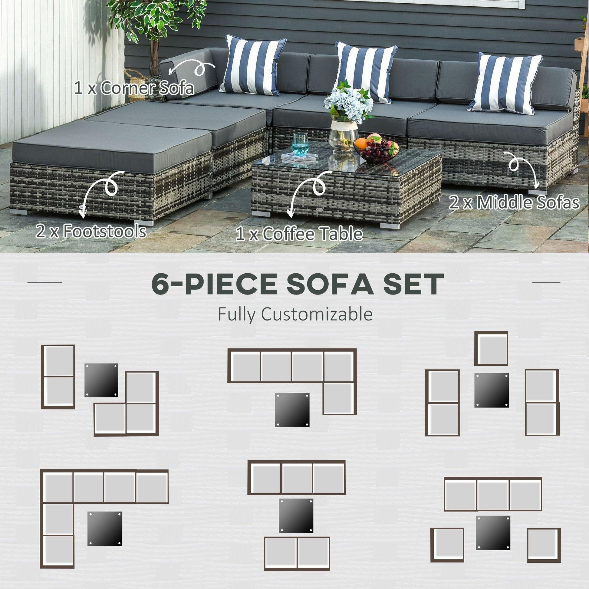 Outsunny Outdoor Rattan Sofa Set for Garden - Grey - ALL4U RETAILER LTD