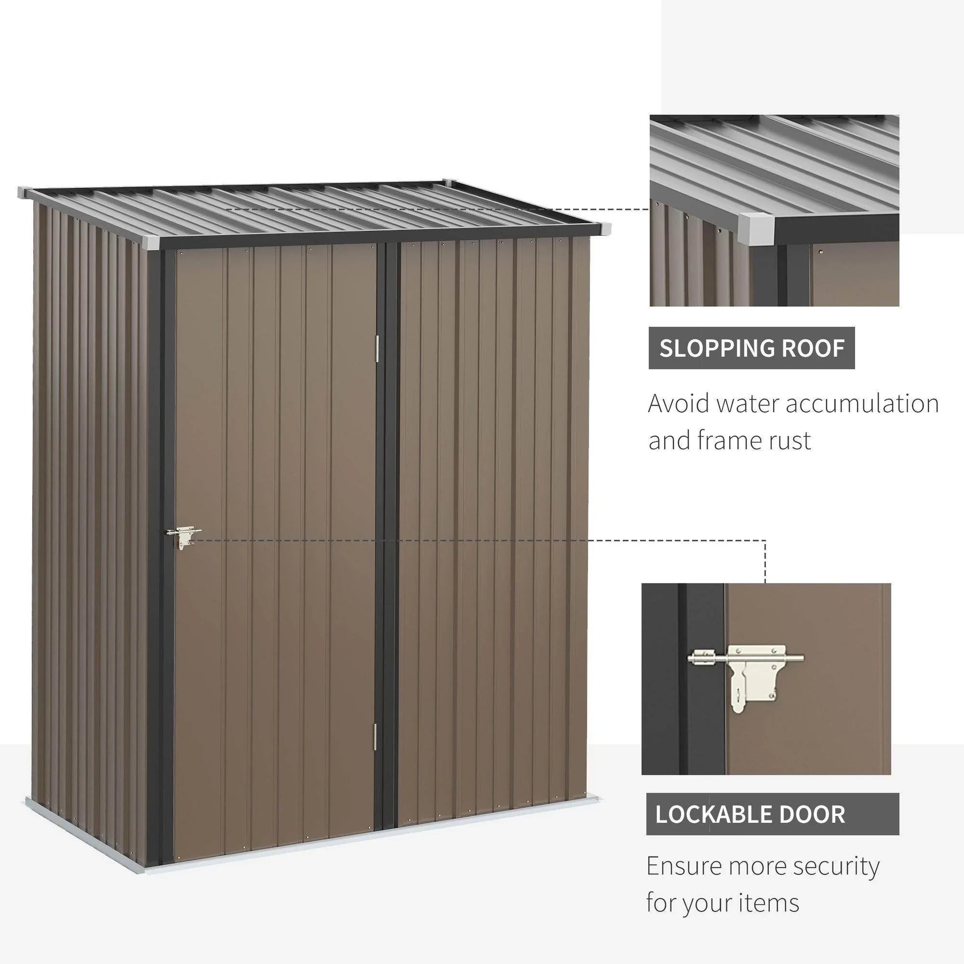 Outsunny Garden Storage Shed - Lockable Door, Brown - ALL4U RETAILER LTD