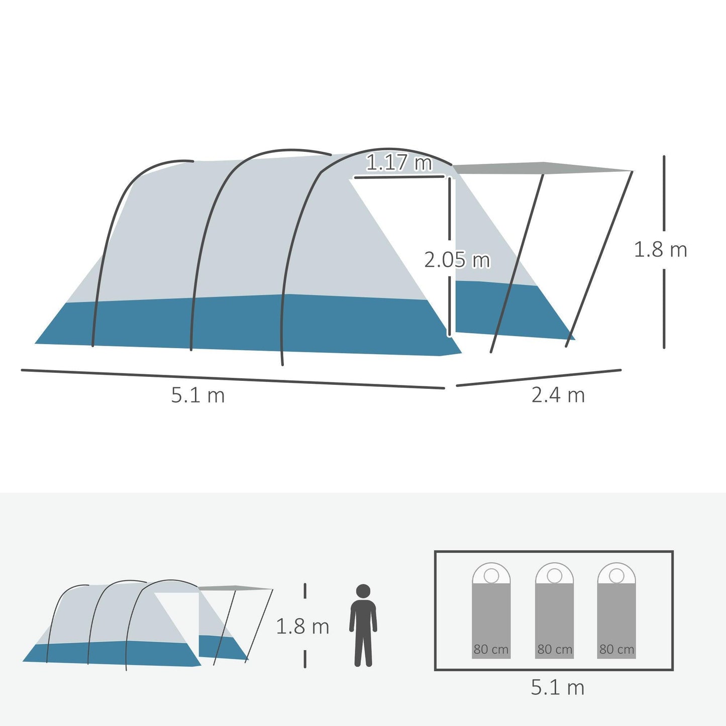 Outsunny 6-8 Person Tunnel Tent - Spacious and Portable - ALL4U RETAILER LTD