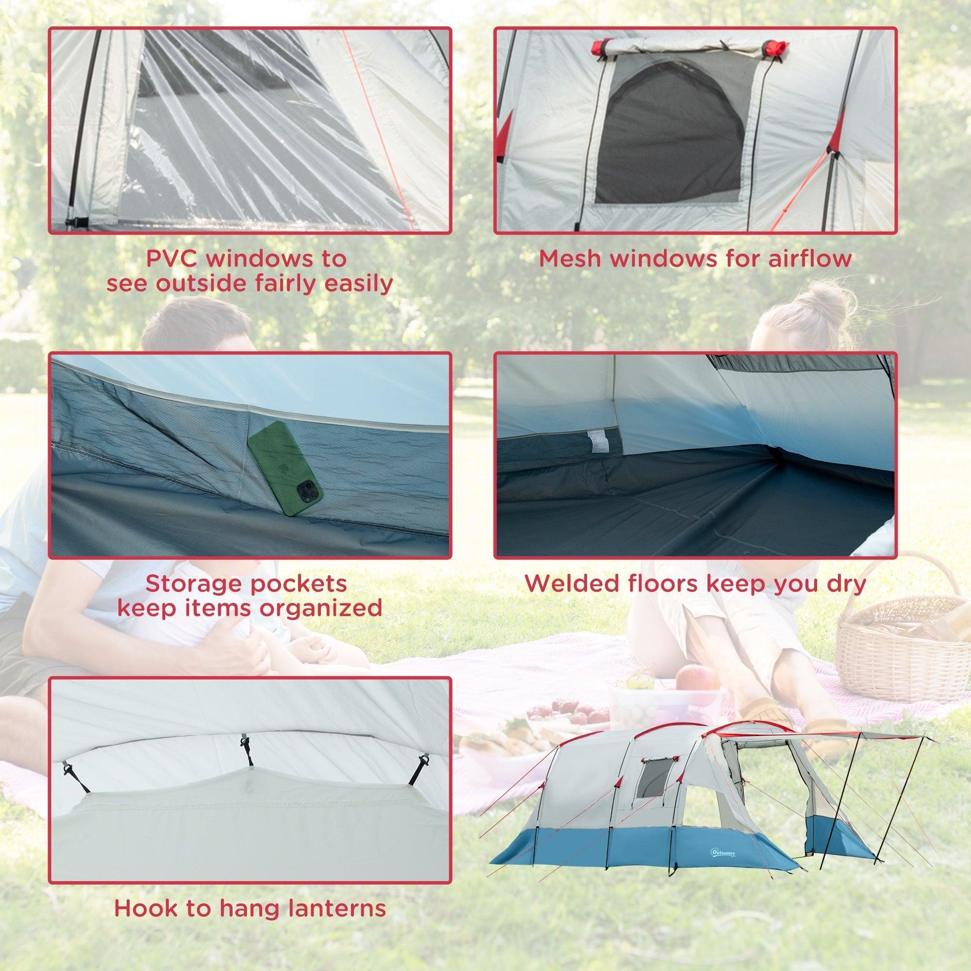 Outsunny 6-8 Person Tunnel Tent - Spacious and Portable - ALL4U RETAILER LTD
