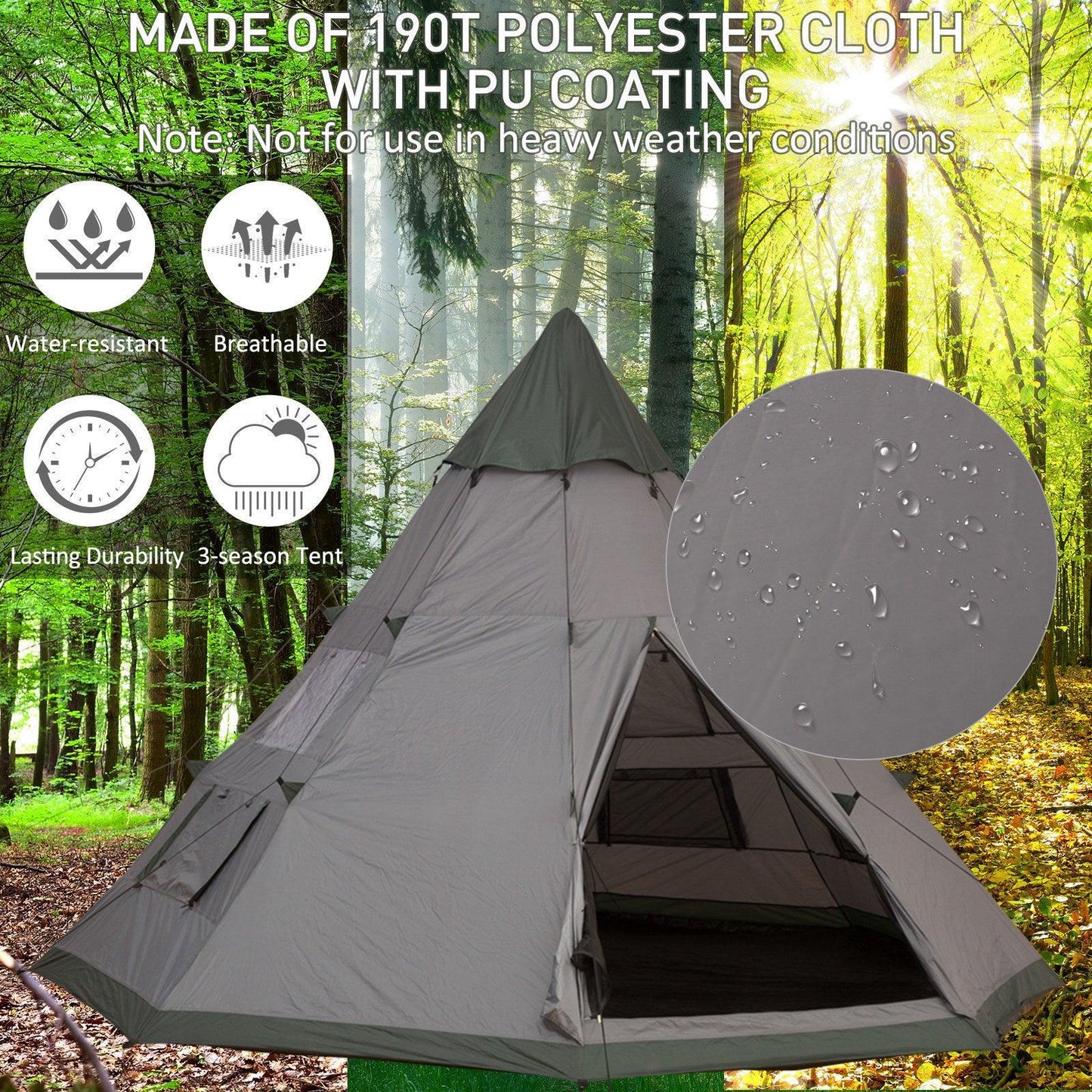 Outsunny 6 Men Tipi Tent - Easy Set, Outdoor Camping - ALL4U RETAILER LTD