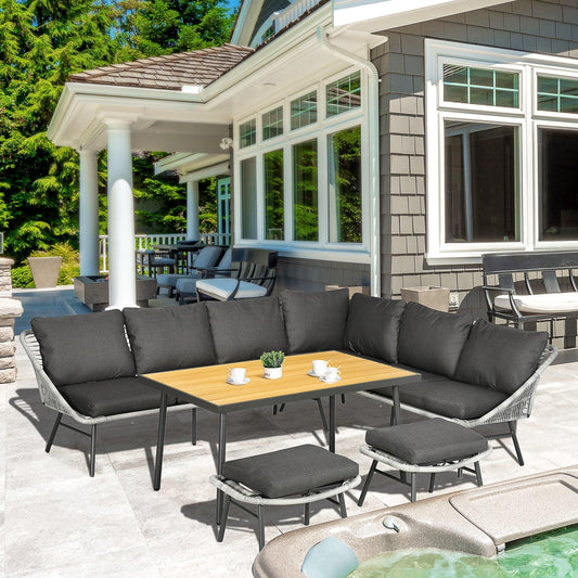 Outsunny 6 Seater Outdoor Rattan Patio Set with Coffee Table, Grey - ALL4U RETAILER LTD