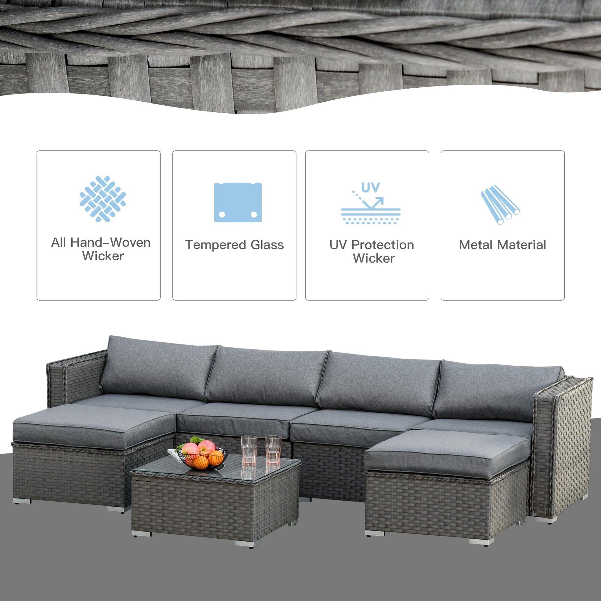 Outsunny Outdoor Grey Rattan Corner Sofa Set - ALL4U RETAILER LTD