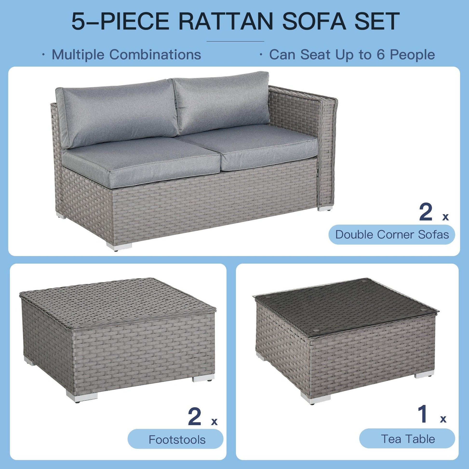 Outsunny Outdoor Grey Rattan Corner Sofa Set - ALL4U RETAILER LTD