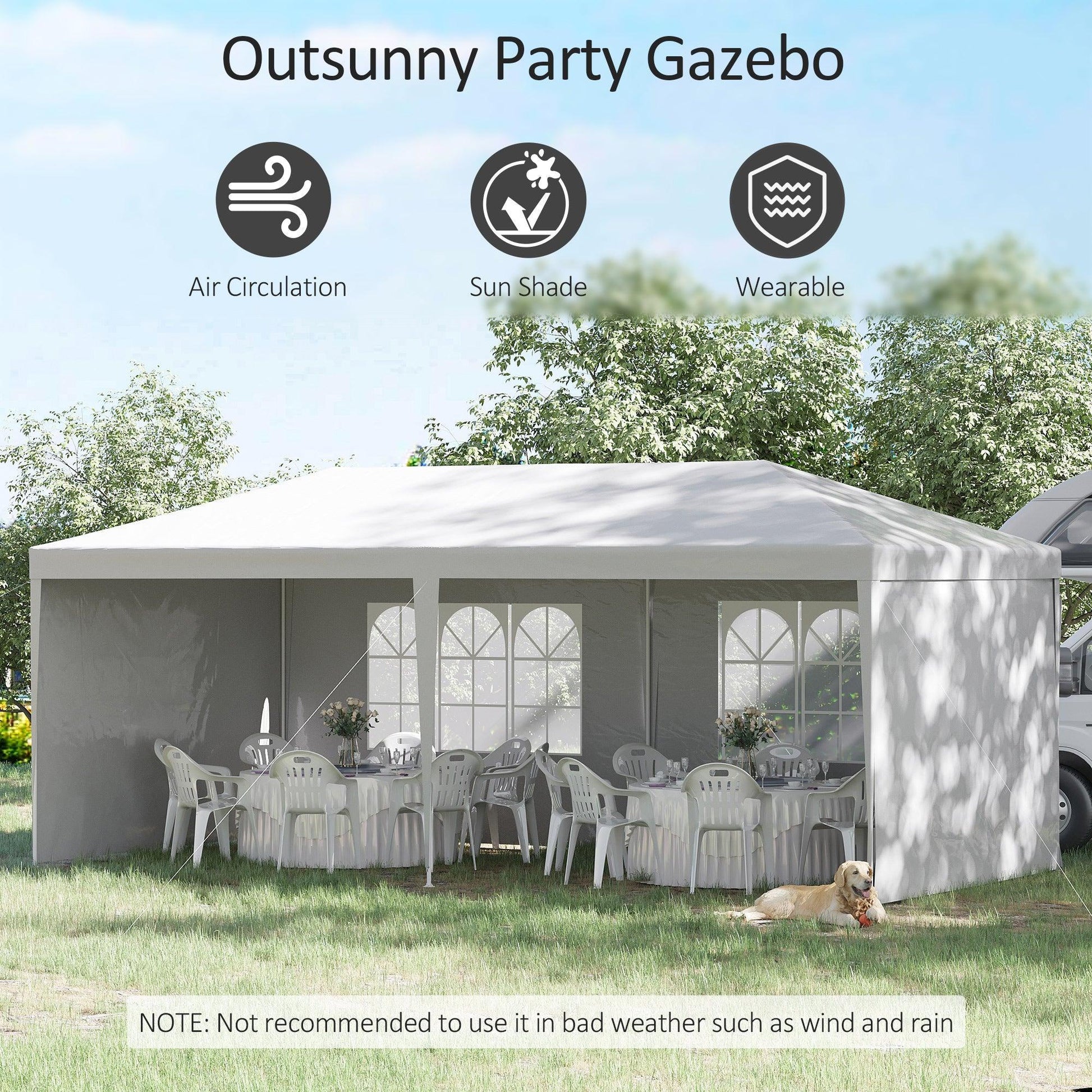 Outsunny 6x3m Party Tent - White Gazebo - ALL4U RETAILER LTD