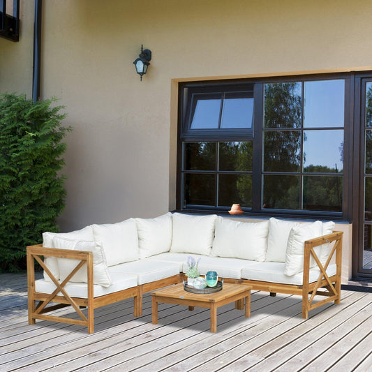Outsunny 6pc Patio Furniture Set with Cushions - Cream White - ALL4U RETAILER LTD