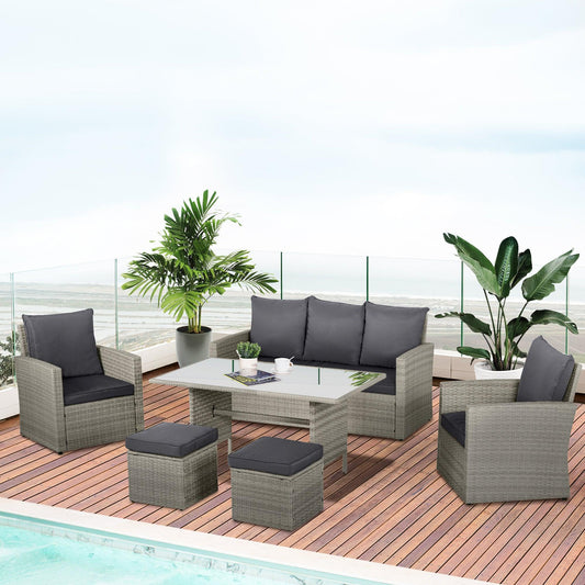 Outsunny 6pc Rattan Wicker Outdoor Patio Dining Set - ALL4U RETAILER LTD