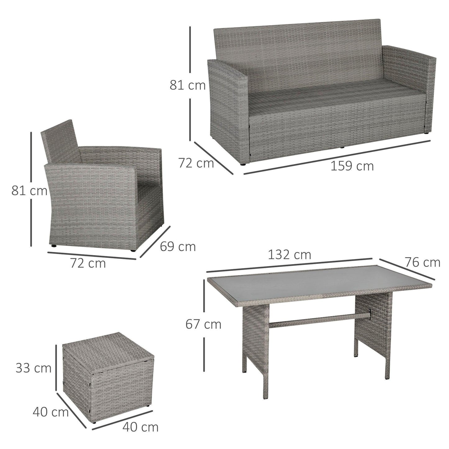 Outsunny 6pc Rattan Wicker Outdoor Patio Dining Set - ALL4U RETAILER LTD