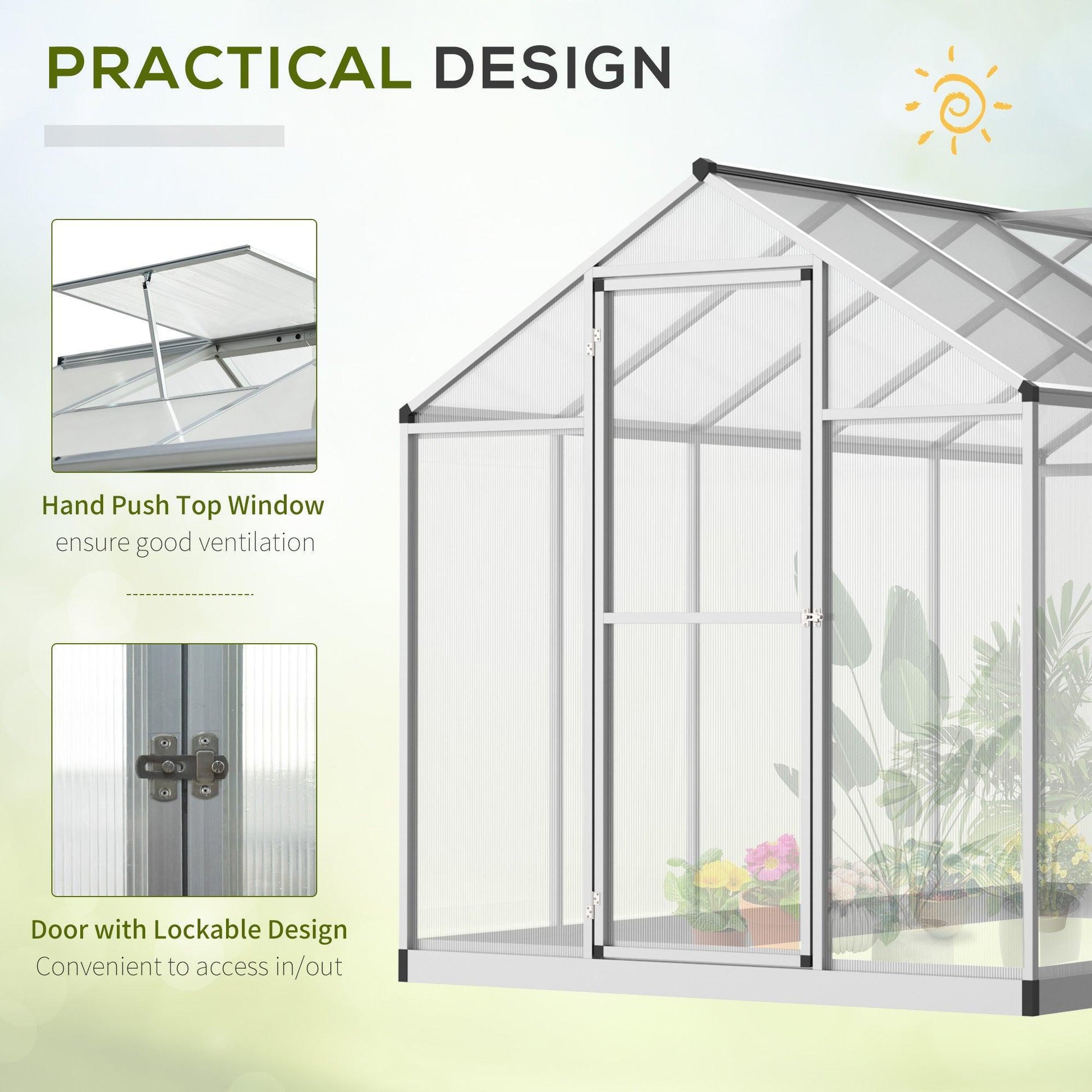 Outsunny Clear Polycarbonate Greenhouse - 6x10ft Size - ALL4U RETAILER LTD