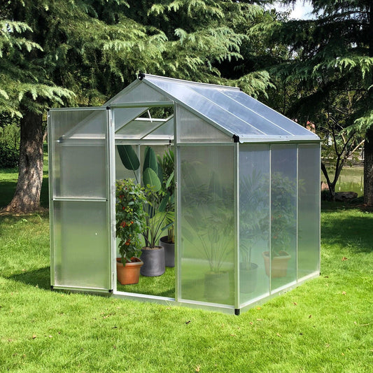 Outsunny 6x6ft Greenhouse: Clear Polycarbonate, Aluminum Frame - ALL4U RETAILER LTD