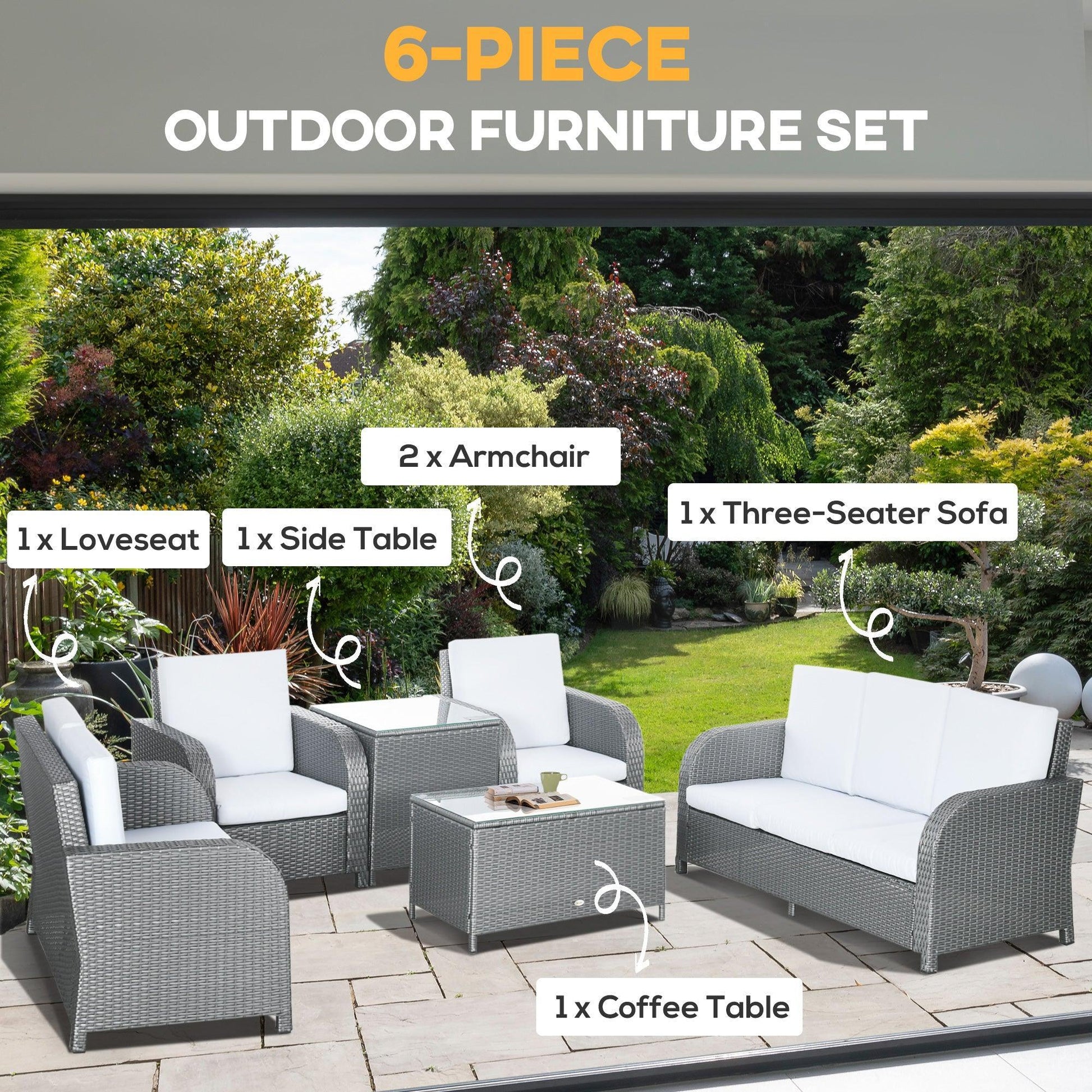 Outsunny 7-Piece Outdoor Rattan Furniture Set - Grey - ALL4U RETAILER LTD