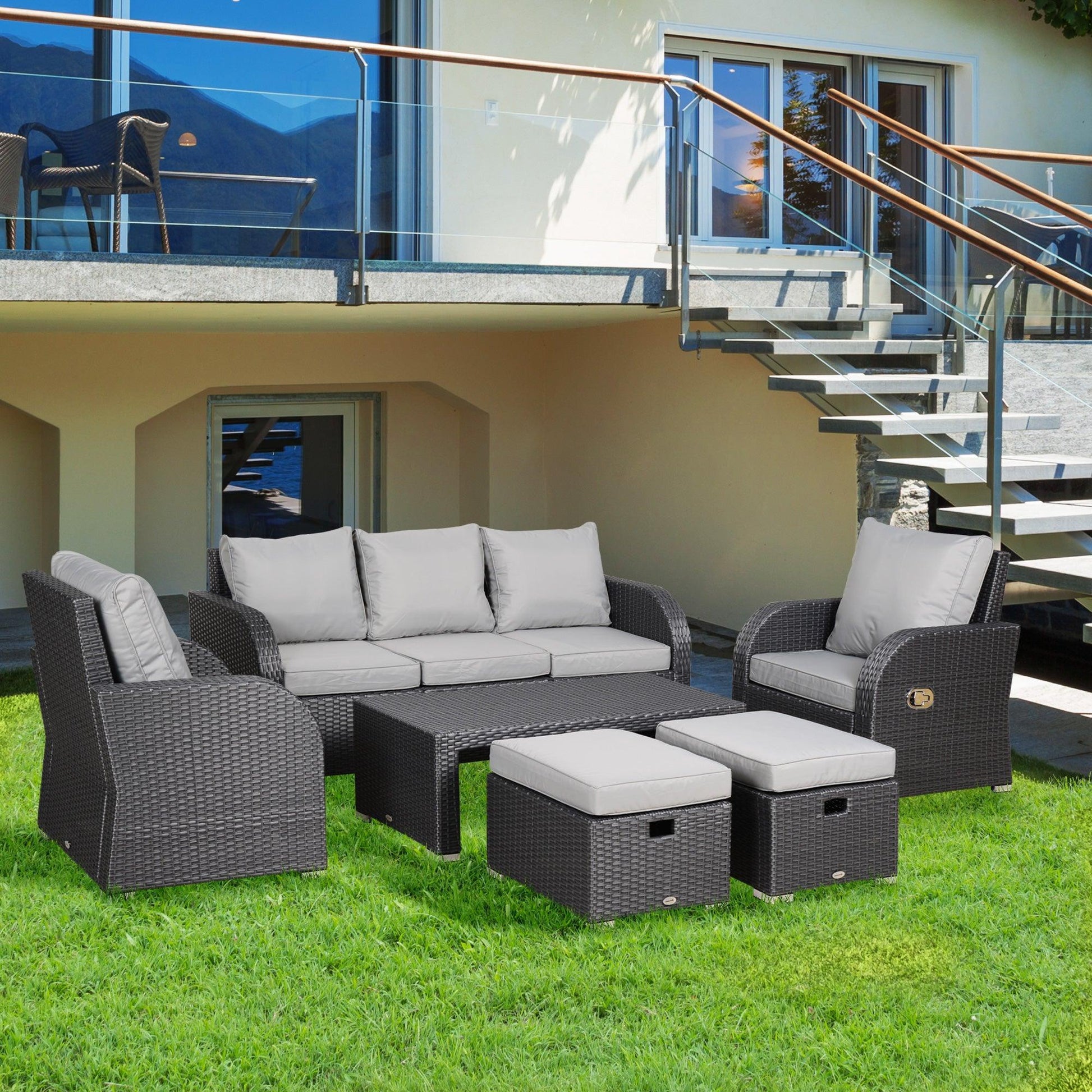 Outsunny 7-Seater Rattan Garden Set - Grey - ALL4U RETAILER LTD