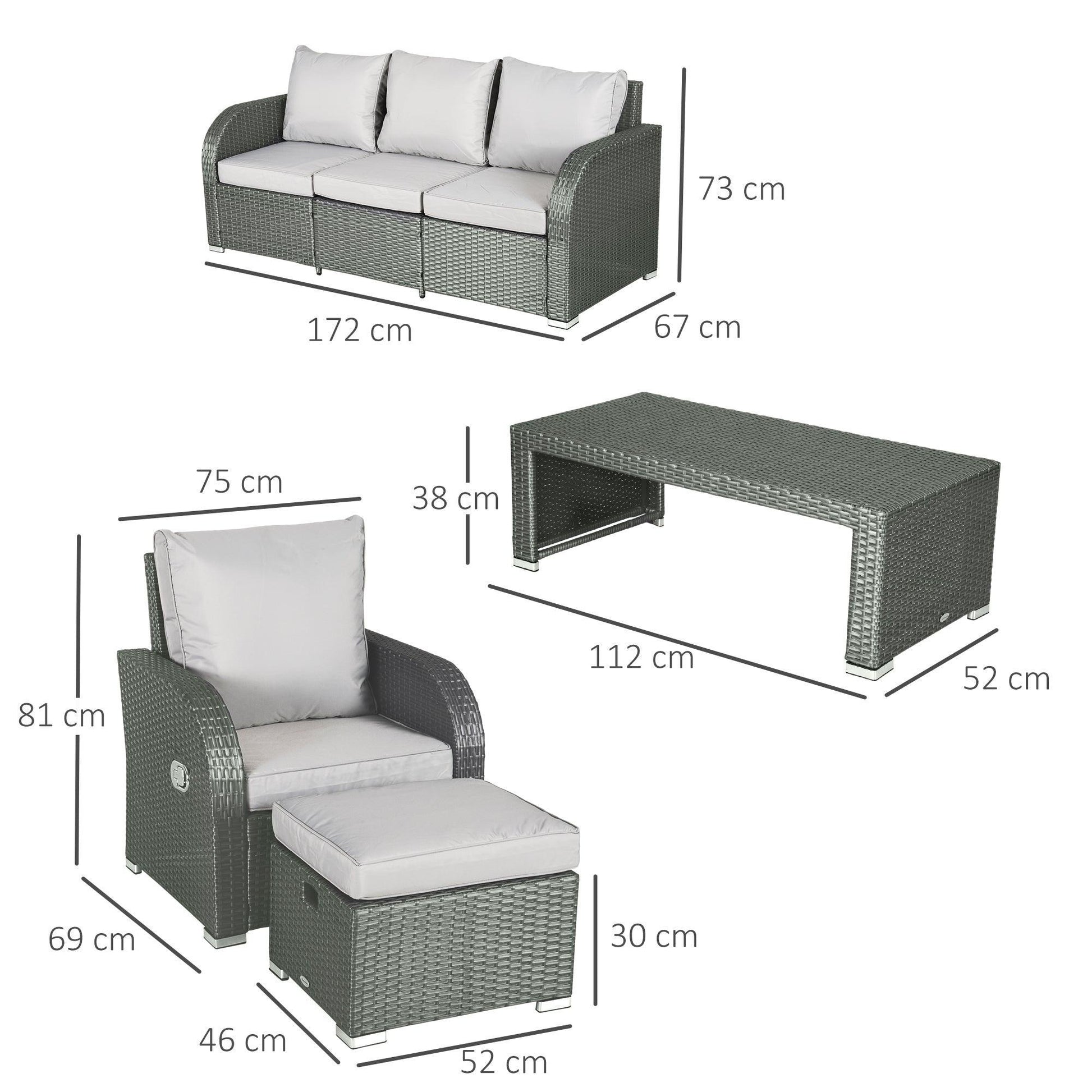 Outsunny 7-Seater Rattan Garden Set - Grey - ALL4U RETAILER LTD