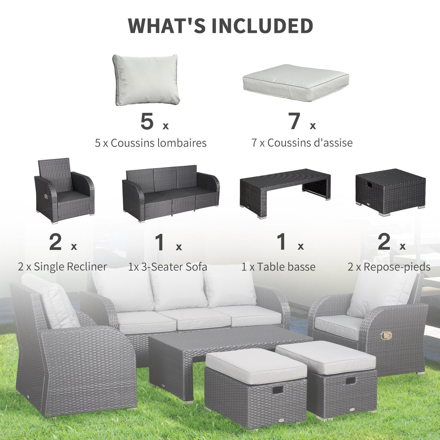 Outsunny 7-Seater Rattan Garden Set - Grey - ALL4U RETAILER LTD