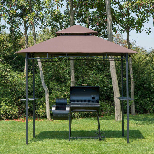 Outsunny 8 ft Double-Tier BBQ Gazebo Shelter in Coffee - ALL4U RETAILER LTD