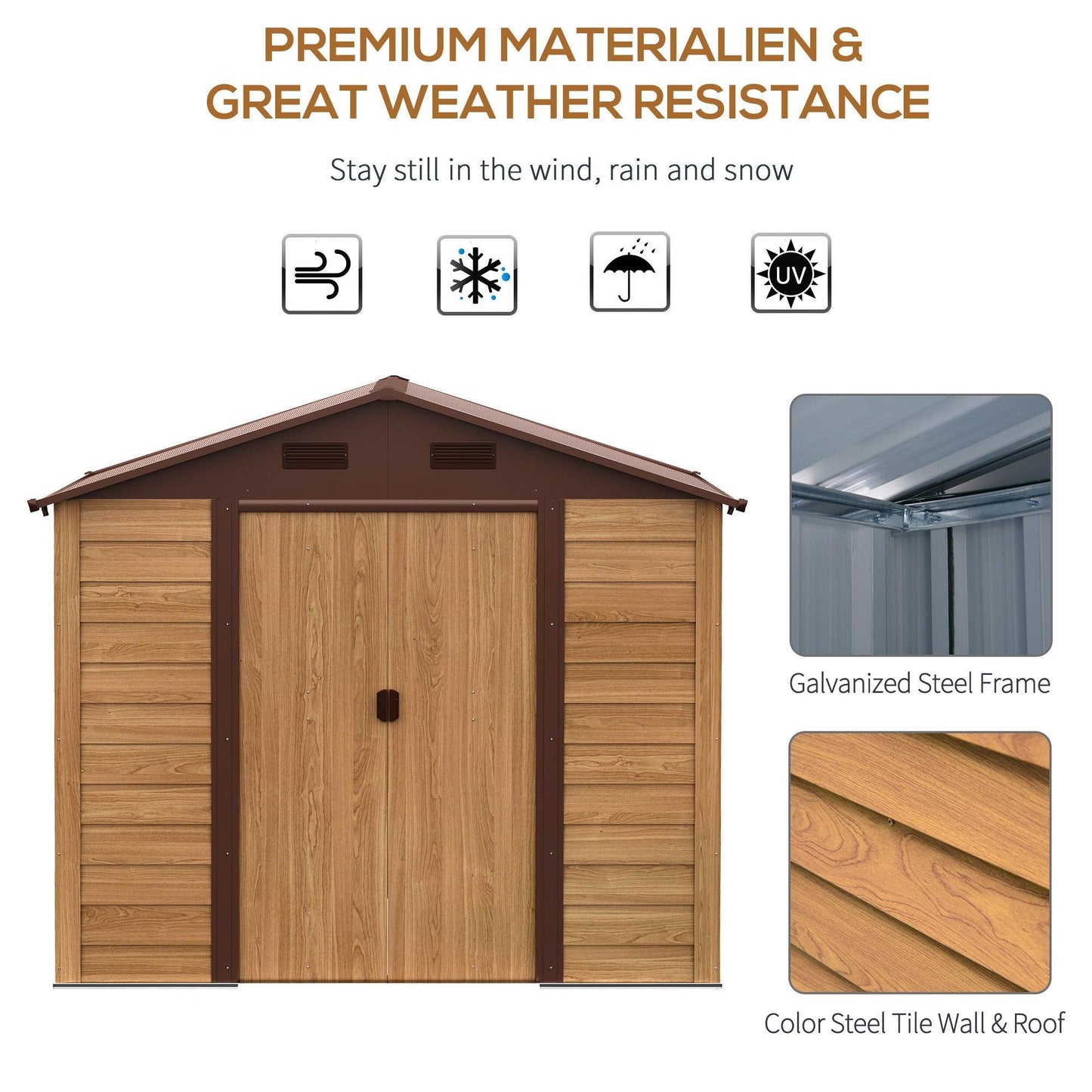 Outsunny 8x6.5ft Metal Garden Shed, Ventilated, Lockable Door - ALL4U RETAILER LTD