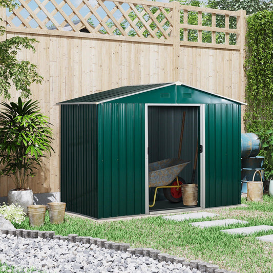 Outsunny 8x6 Metal Garden Storage Shed with Sliding Doors - Green - ALL4U RETAILER LTD