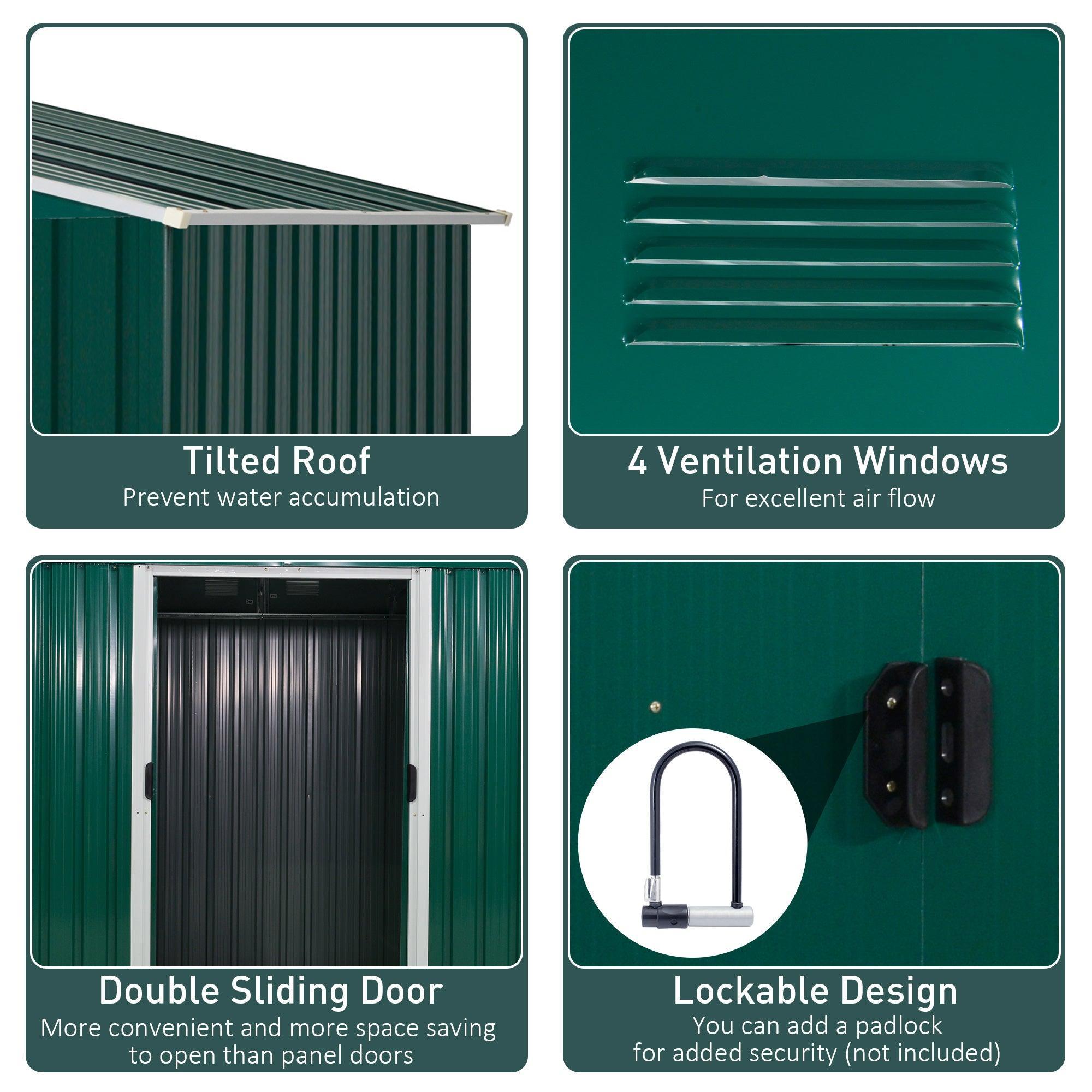 8x6 Green Metal Garden Storage Shed with Sliding Doors – ALL4U RETAILER LTD